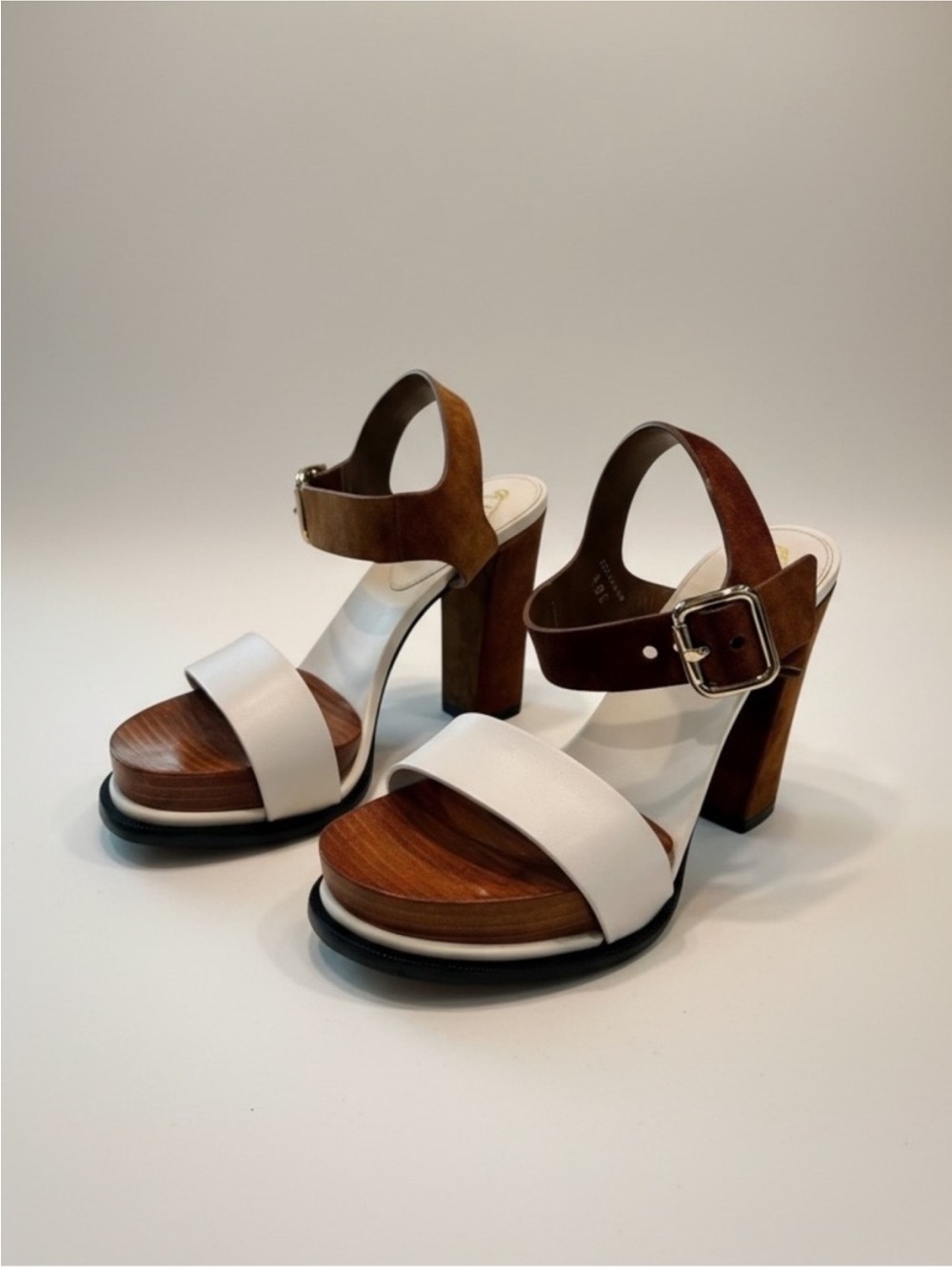 Tod's White and Brown Wood-Effect Platform Sandals